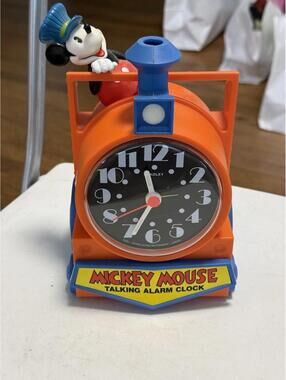 Disney Mickey Mouse Wind-Up Talking Train Alarm Clock Talking
